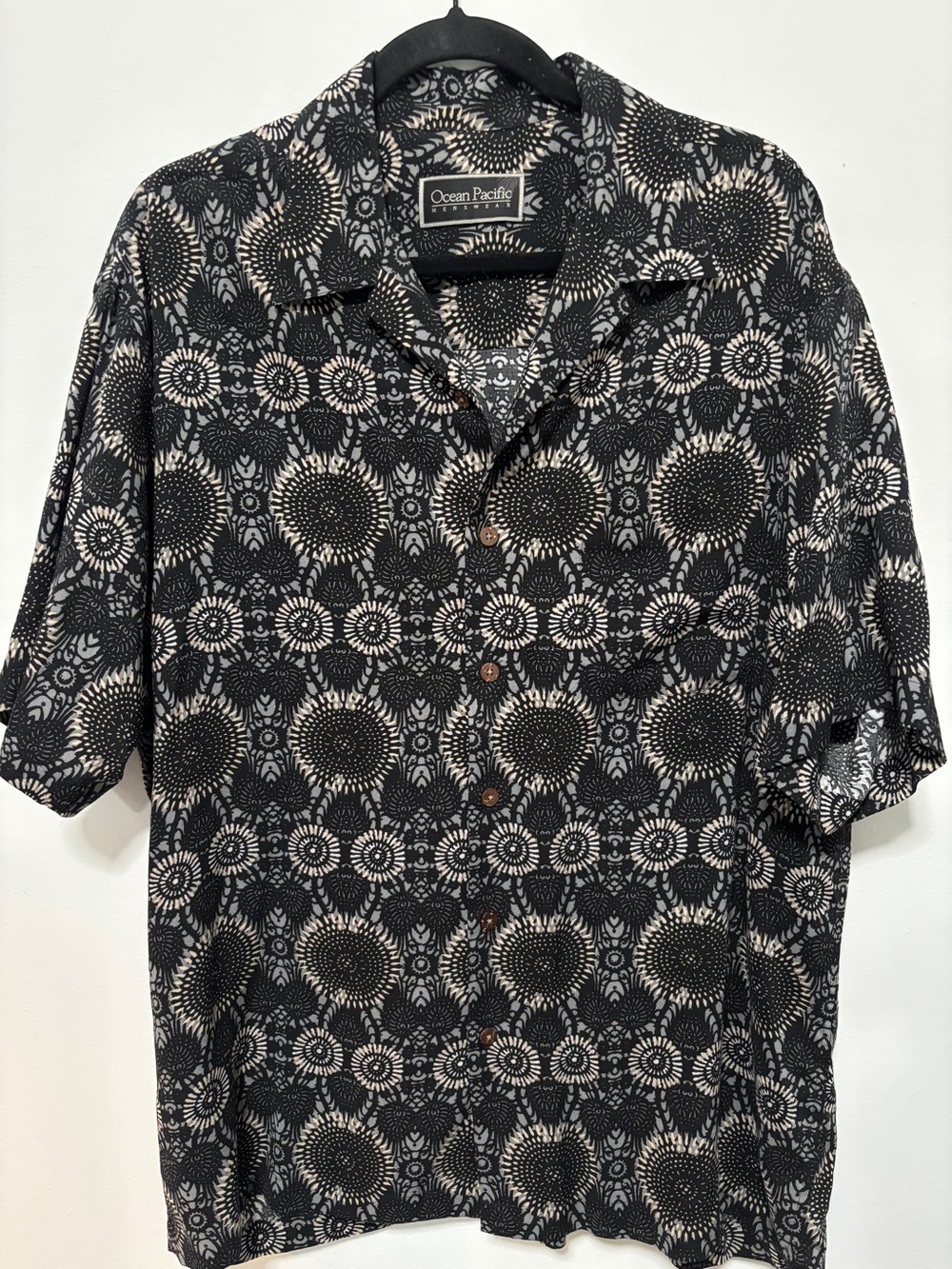 Ocean Pacific Brown, Gray & Black Retro Geometric Print  Men’s Shirt XL